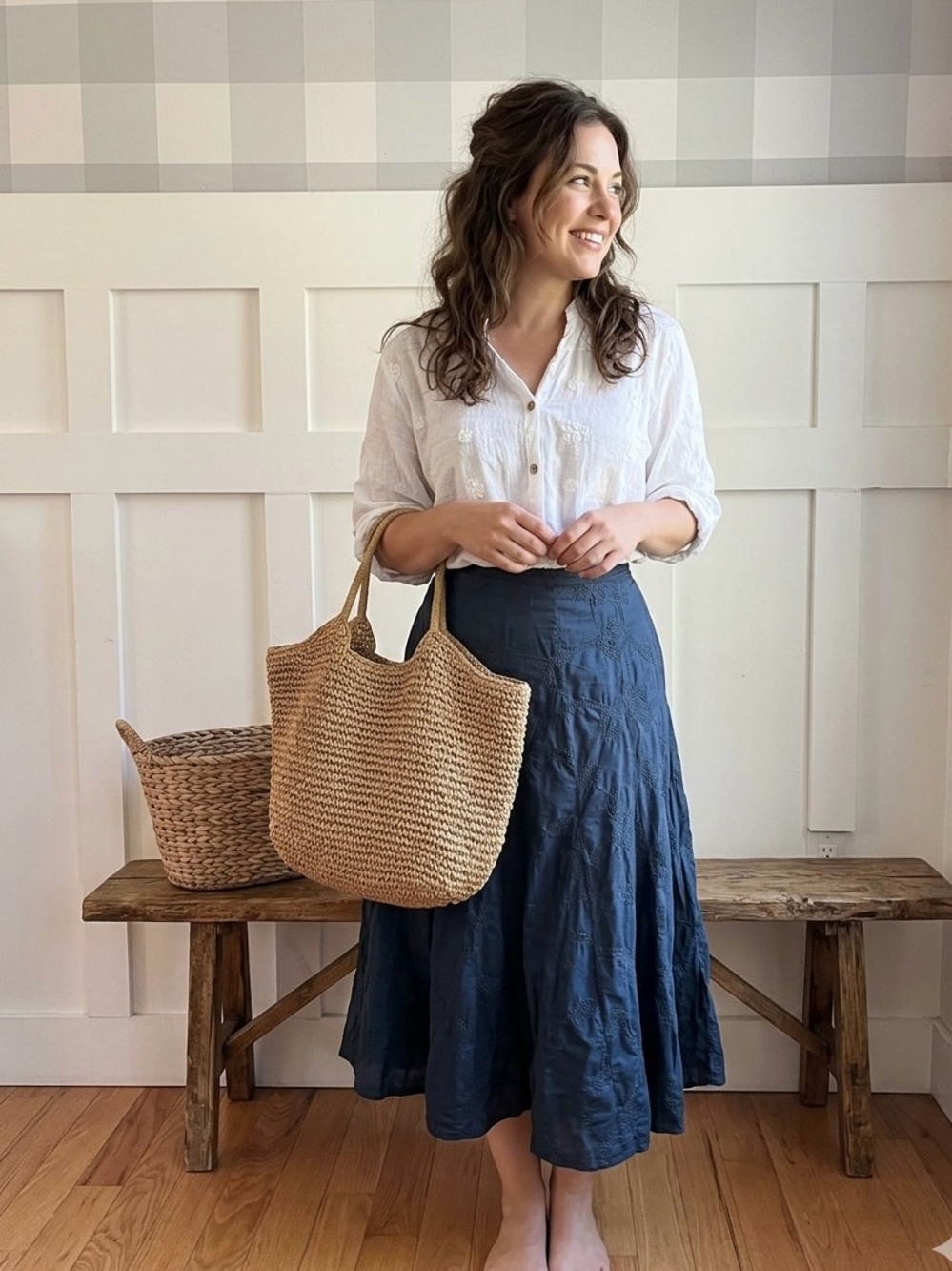 J. Jill Navy Embroidered A-Line Maxi‎ Skirt 12P
